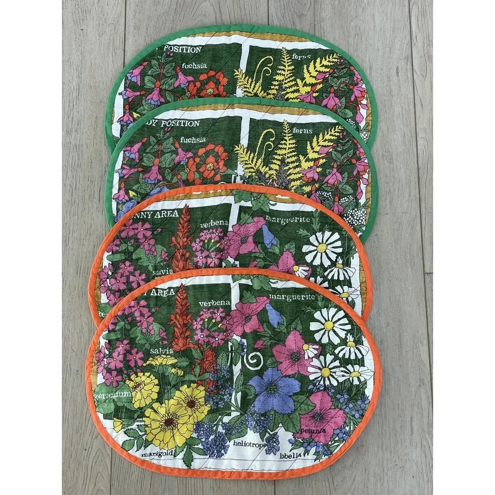 Quilted Reversible Oval Placemats Set Of 4 Fruit Floral Garden Cotton Multicolor